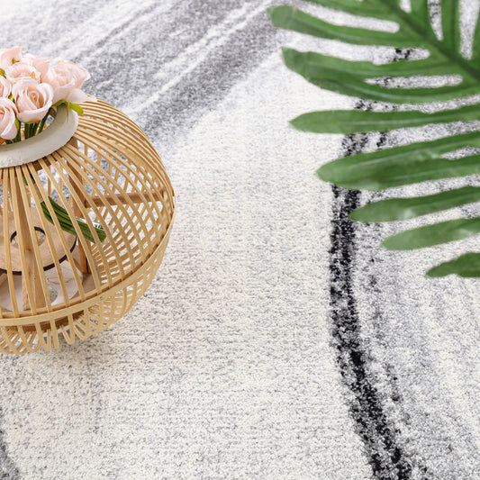 Modern Area Rug Fiesta with Artistic Waves in Grey Tones