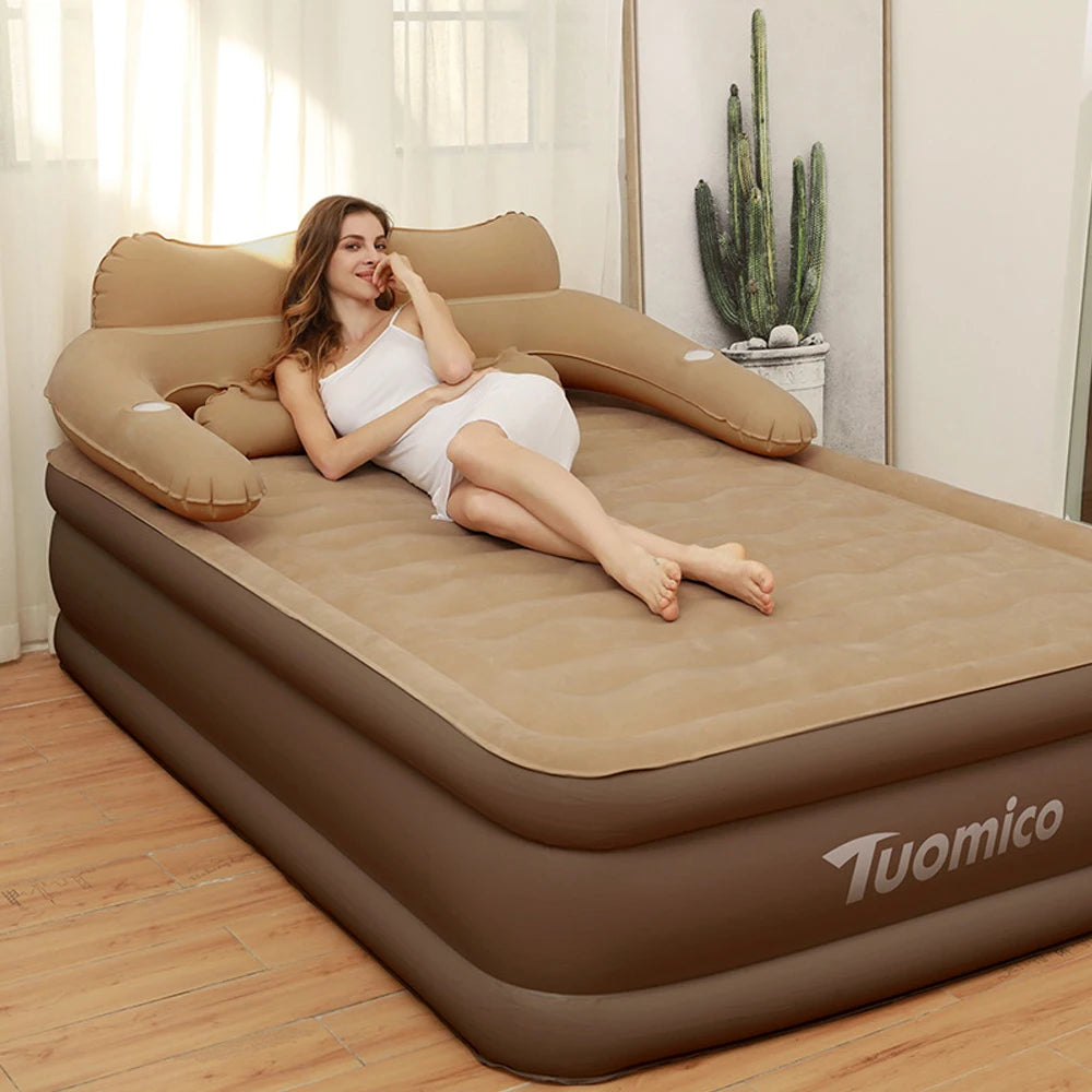 Air bed with Backrest 2 Persons Inflatable Mattress Folding Home Indoor Outdoor Bed