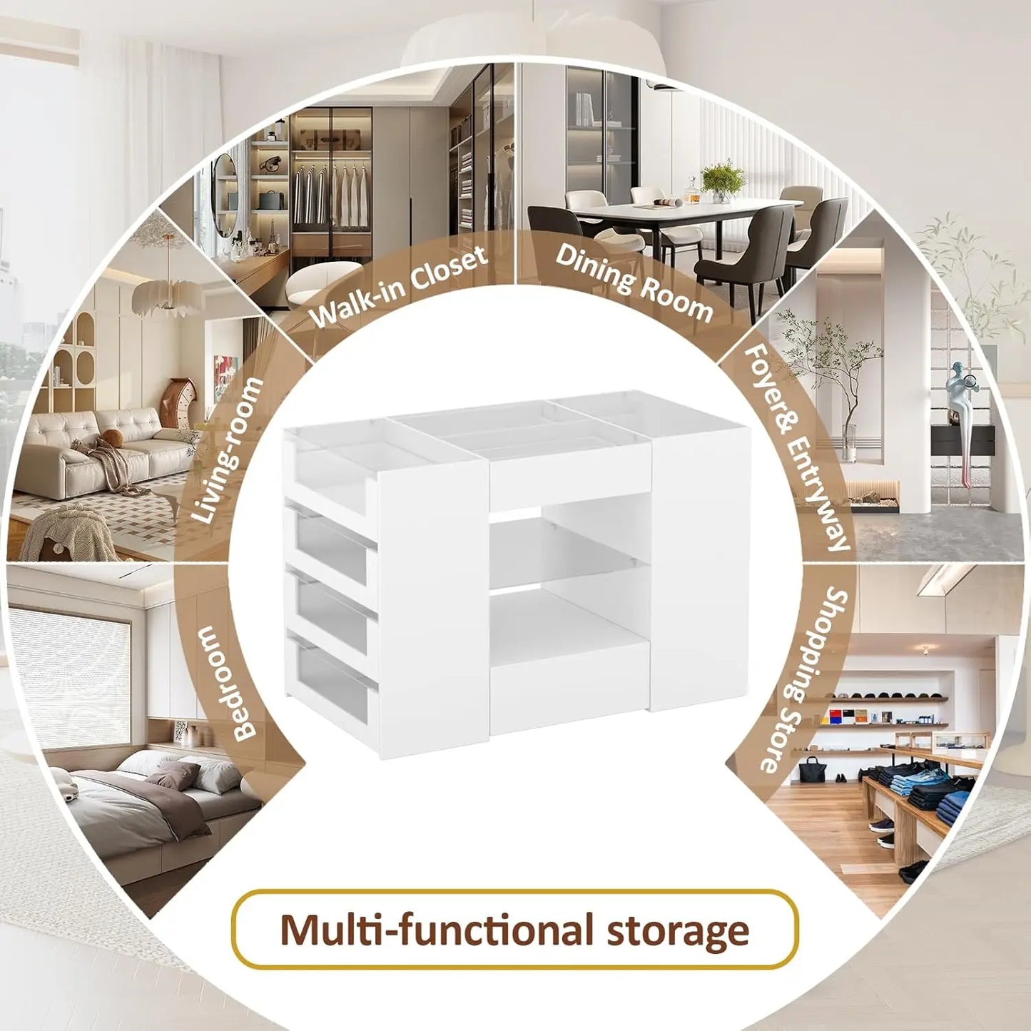 White Wardrobe Armoire with Glass Top and 12 Drawers for Bedroom Walk-in Closet