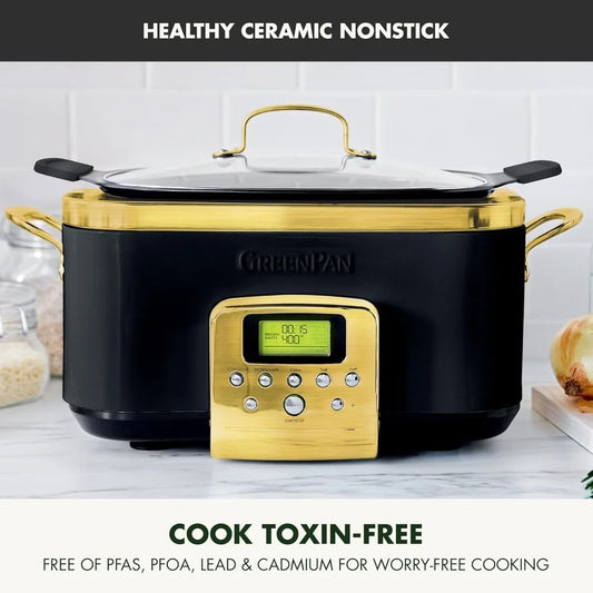 6QT Electric Slow Cooker, Dishwasher Safe Lid & Removable Crock, Healthy Ceramic Nonstick Multi-Cooker