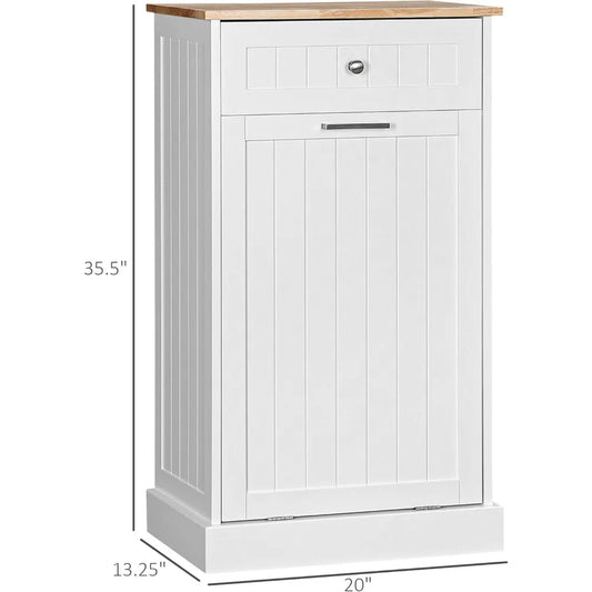 Kitchen Tilt Out Trash Bin Cabinet Free Standing Recycling Cabinet Trash Can Holder with Drawer