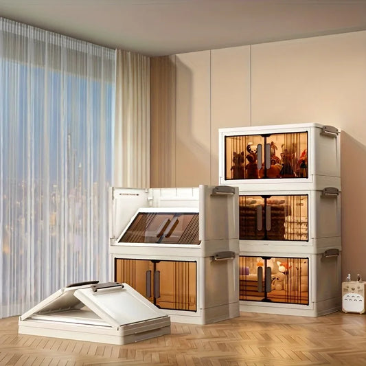 4/5-Tier Heavy-Duty Plastic Folding Storage Cabinet with Lid - Foldable & Stackable Shelving Unit, Wheeled Container