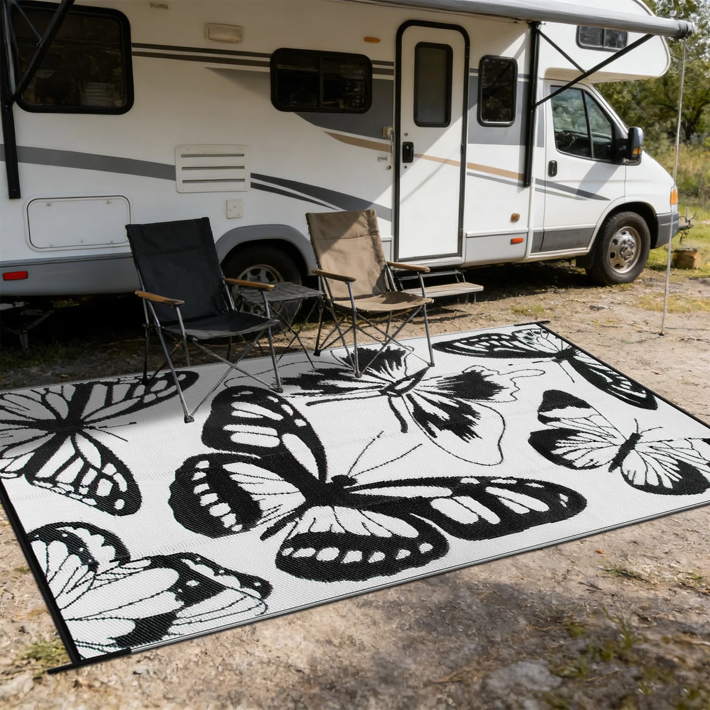 Outdoor Area Rug 8X10 Navy/Ivory, Nevis for Backyard, Patio, Porch, Easy-Cleaning, High Traffic, Pet-Friendly