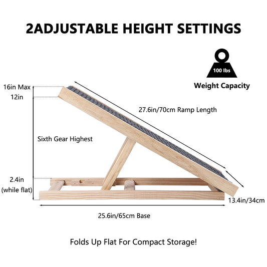 Dog Ramp Pet Wooden Ramp with Adjustable Height Folding Portable Ramp with Anti-Skid and Wear-Resistant