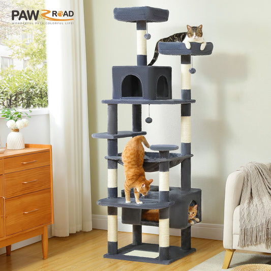 Large Cat Tree and Tower, With Scratching Posts Spacious Hammock Padded Perches and Condos Cat Toys