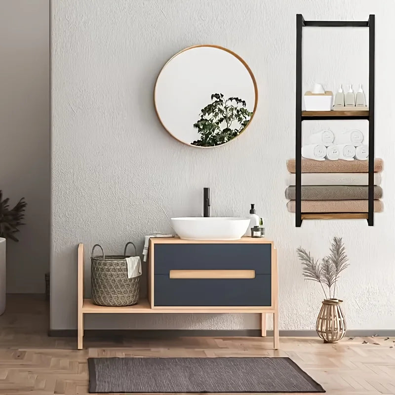 2-layer carbon steel wall-mounted towel rack, French country style bathroom storage rack