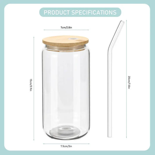 20 Pack Glass Cups with Bamboo Lids and Glass Straws 16oz Clear Glass Tumblers