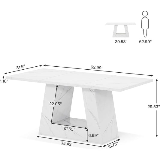 Dining Table for 4 to 6 People, Rectangular Dining Room Table, Dinner Table with Sturdy Base for Kitchen