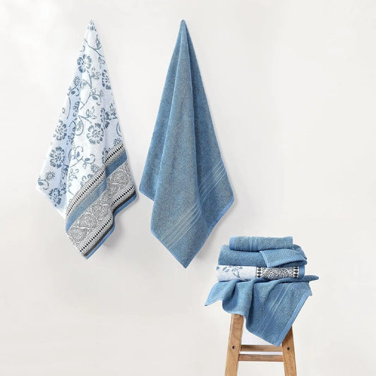 6-Piece Jacquard Towel Set: 2 Bath, 2 Hand, 2 Washcloths in Ophelia Blue