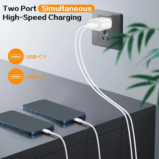 IPhone16 Fast Charging, 20W Dual Port USB C Charger With 10FT USB C Fast Charging Cable For IPhone 15 Pro Max/15 Pro/15 Plus