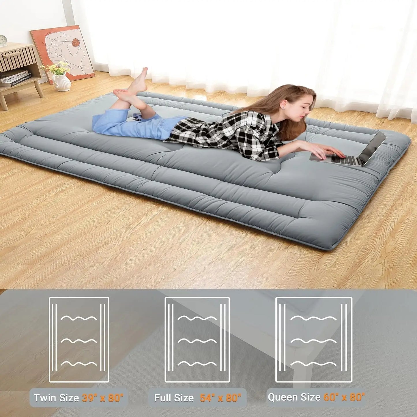 Floor Mattress Futon Mattress,3 '' Thicken Daybed Futon Roll Up, Portable & Foldable Tatami Mat For Sofa Lounger