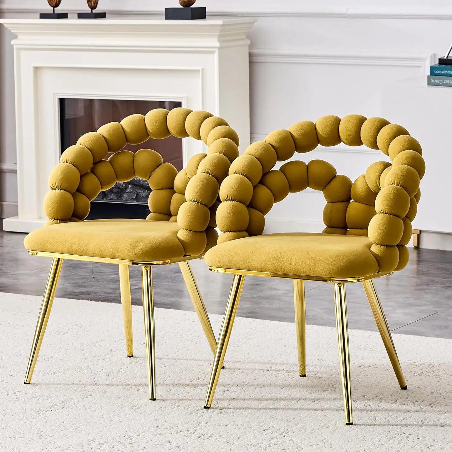Modern Velvet Upholstered Decorative Chair, Dining Chairs with Gold Legs, Sturdy Durable Conversation Chair
