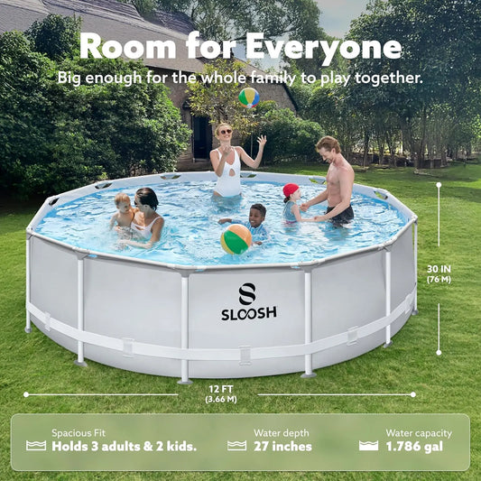 JOYFY Round Above Ground Pool 12ft/10ft/15ft Outdoor Round Frame Pool Set for Kids Adults with Filter Pump