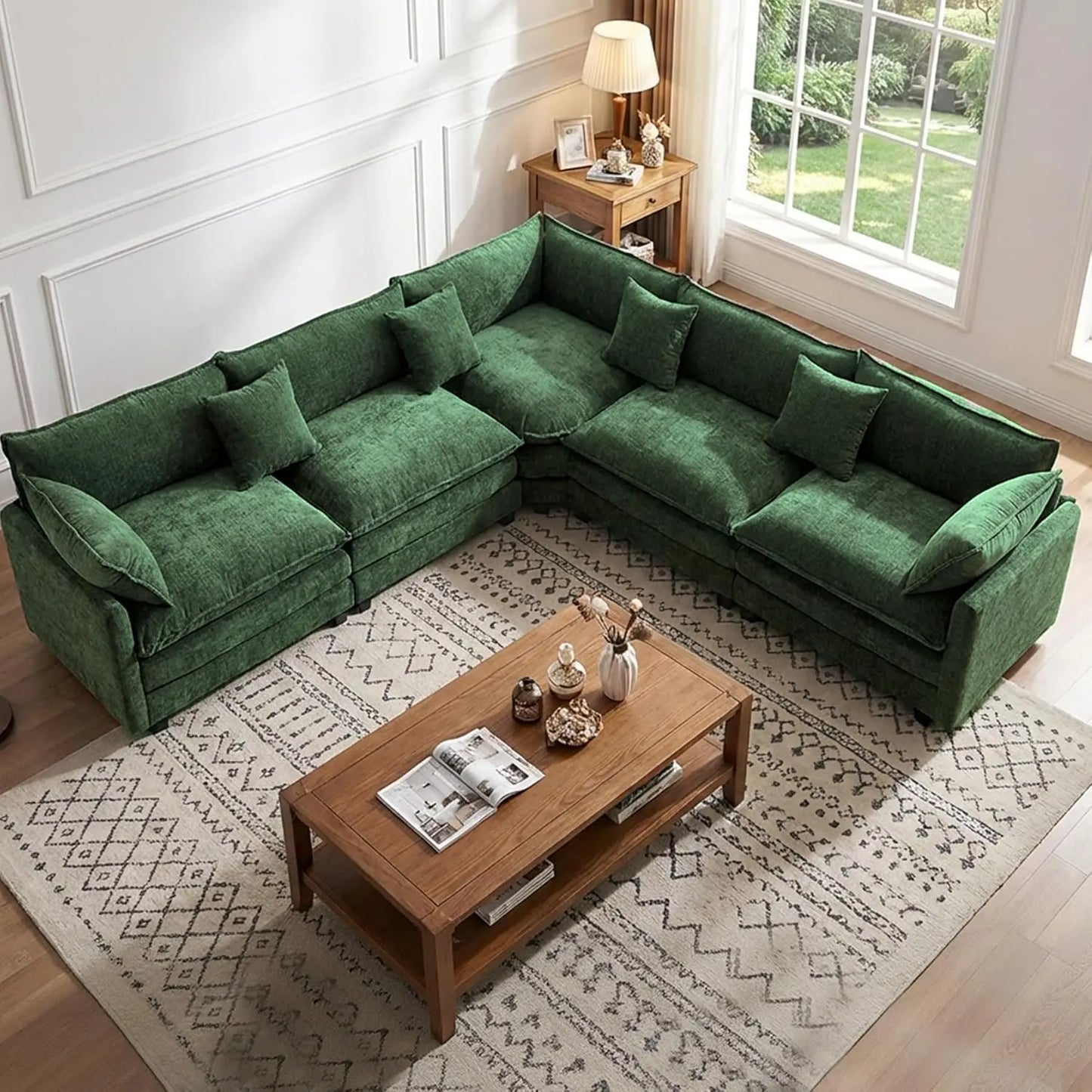 111.4" V-Shaped Corner Couch Sectional|5 Seat Customizable Modular Cloud Couches with Chenille Deep Seat Sofa Set