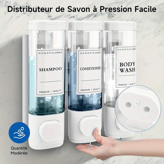 Wall-mounted Soap Dispenser, Shower Gel Dispenser, 3-in-1,No Drilling Required