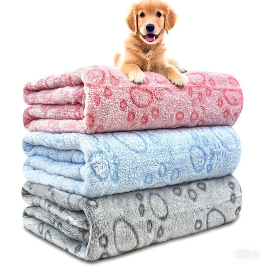 Ultra-Soft Paw Print Dog Blankets - Machine Washable, Cozy Pet Pillow Pads for Indoor & Outdoor Use