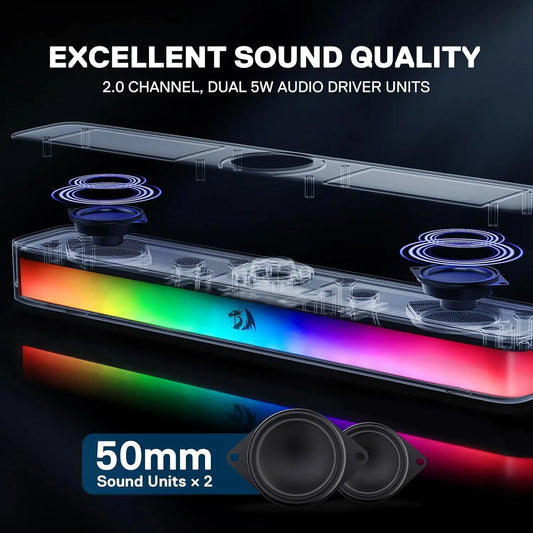 GS515 RGB Desktop Soundbar 2.0 Channel Stereo Computer Speakers for Desktop Bluetooth 5.3, USB-C/USB Powered