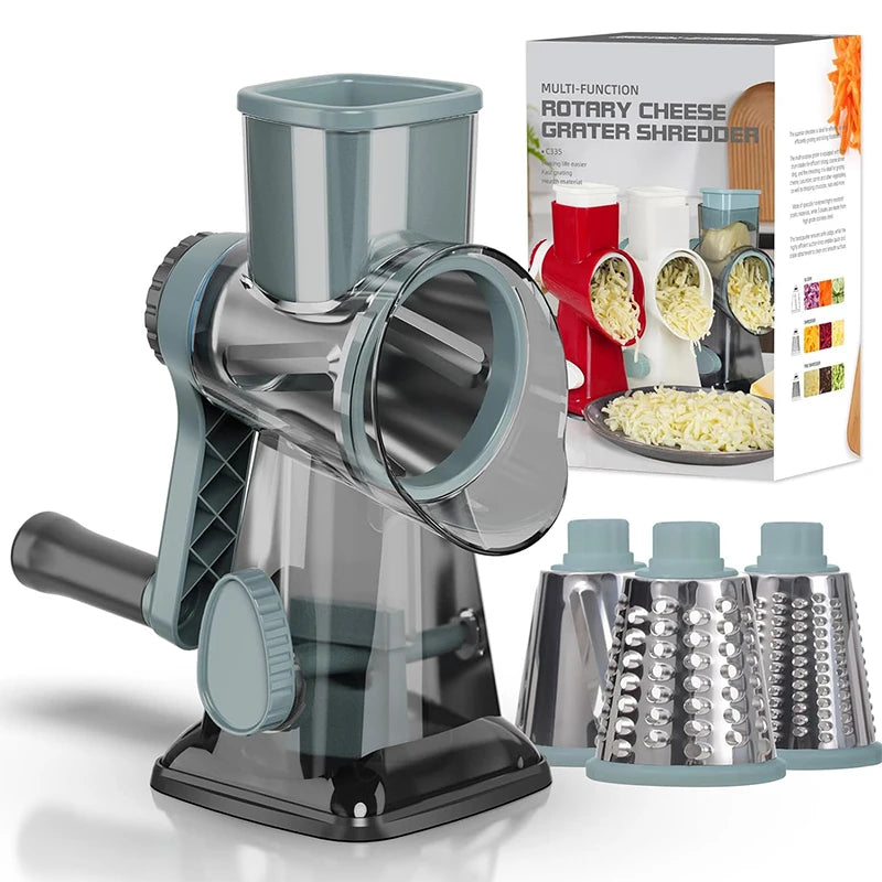 3 in 1 Rotary Cheese Grater Versatile Manual Vegetable Slicer Peanut Nuts Grinder Cheese Vegetable Shredder