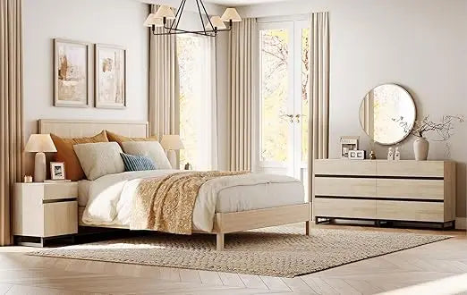Dresser and Nightstand Set of 3, 63 Inches Dresser with 6 Drawers, 2 Nightstand with Drawer and Cabinet