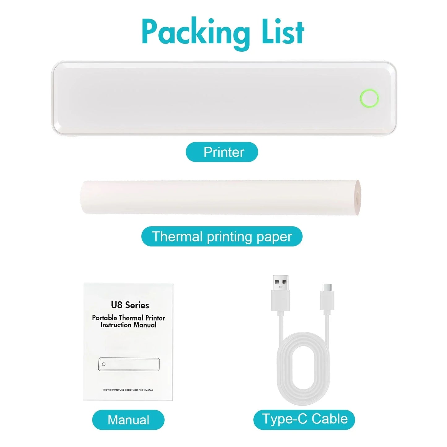 Portable Printers Wireless Inkless Thermal A4 Label Maker US Letter Android iOS Phone & Laptop For Travel Office School