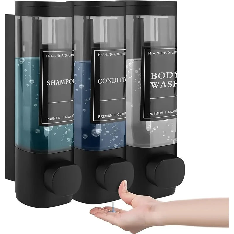 Wall-mounted Soap Dispenser, Shower Gel Dispenser, 3-in-1,No Drilling Required