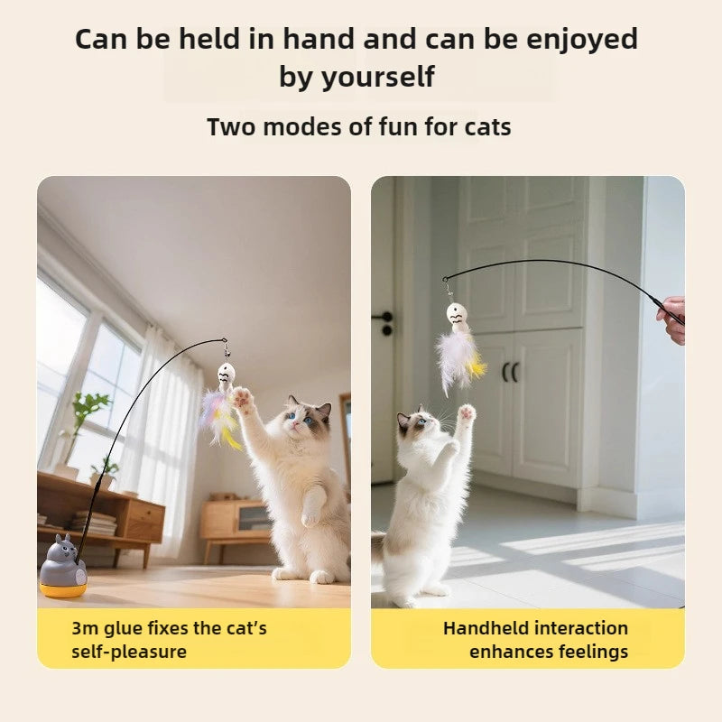 Cat Funny Cat Stick Steel Wire Long Pole Feather Cute Cat Toy Kitten Fishing Rotating