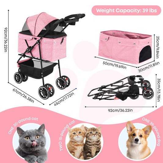 Pet Stroller Travel Portable Dog Stroller Foldable Dog Cat Carrier Strolling