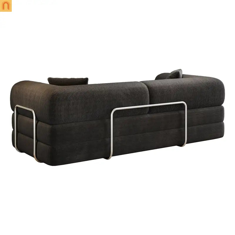 Sofa Convertible Corduroy Black 78.8in Long With Pillow Back Support