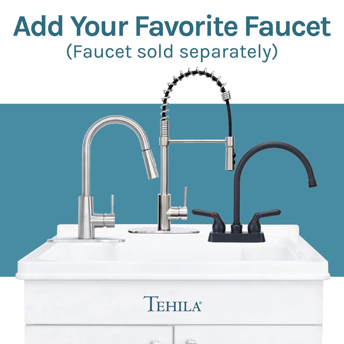 Tehila White Vanity Cabinet and White Utility Sink, No Supply Lines, No Strainer Basket