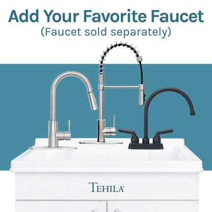 Tehila White Vanity Cabinet and White Utility Sink, No Supply Lines, No Strainer Basket