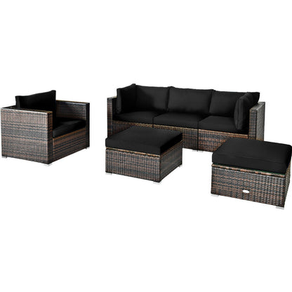 6 Pcs Patio Rattan Furniture Set with Sectional Cushion