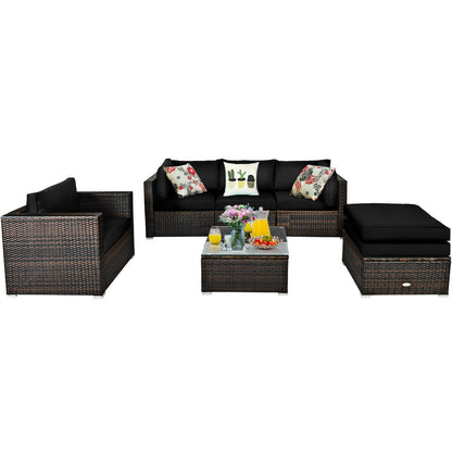 6 Pcs Patio Rattan Furniture Set with Sectional Cushion