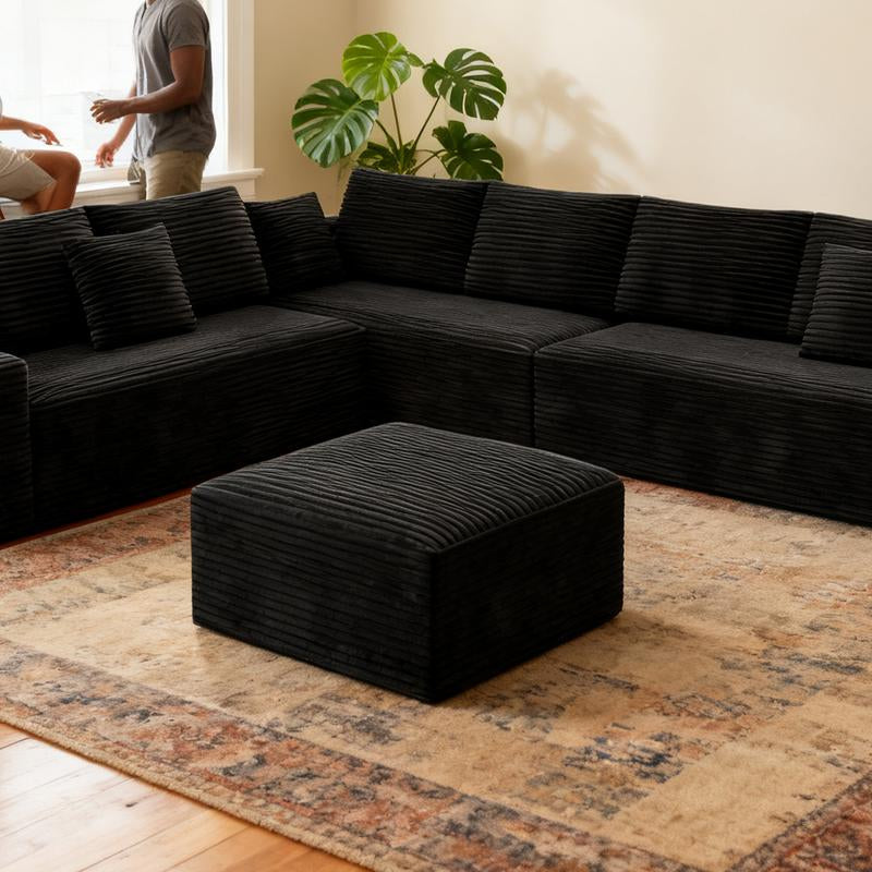 Luxury Corduroy Boneless Sofa with Matching Ottoman. This Footstool Is Suitable for Living Rooms, Bedrooms and Apartments. It Requires No Assembly and Is Made of Comfortable Flannel Fabric.