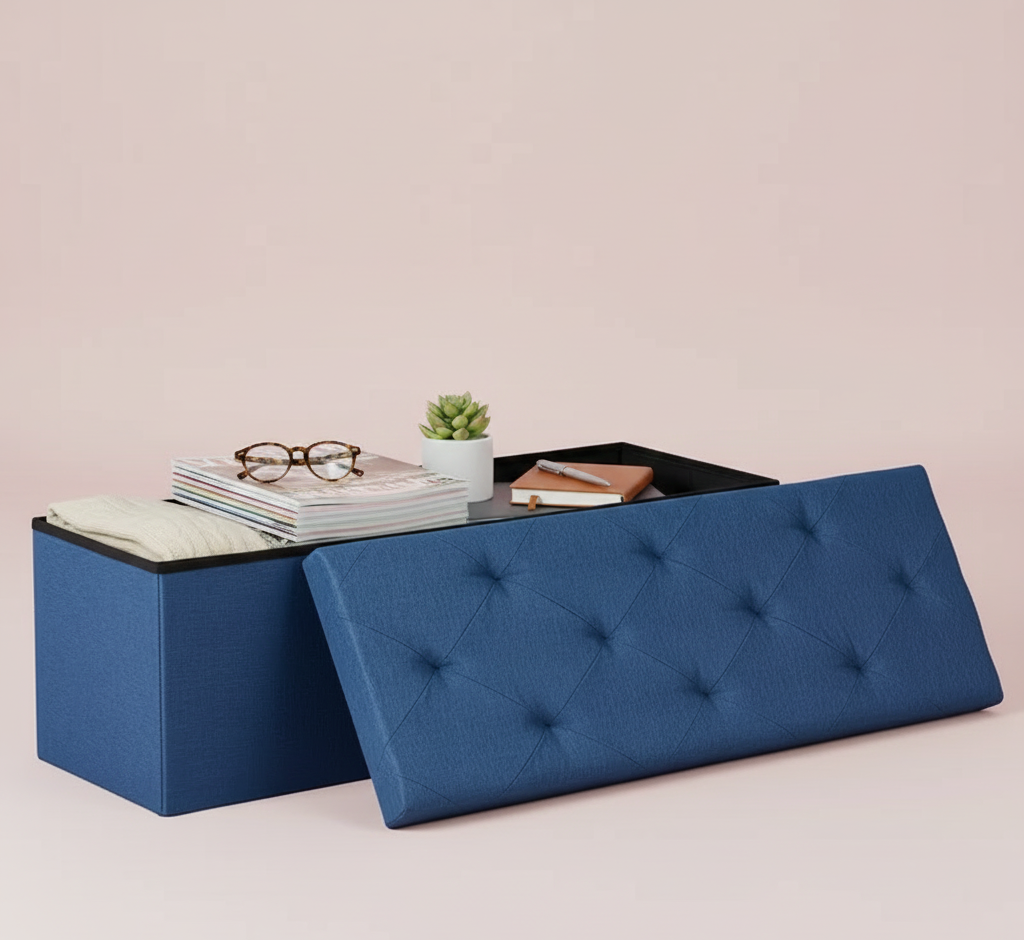 30/43" Folding Storage Ottoman Bench Heavy Duty Padded Seat Multi Size - Color