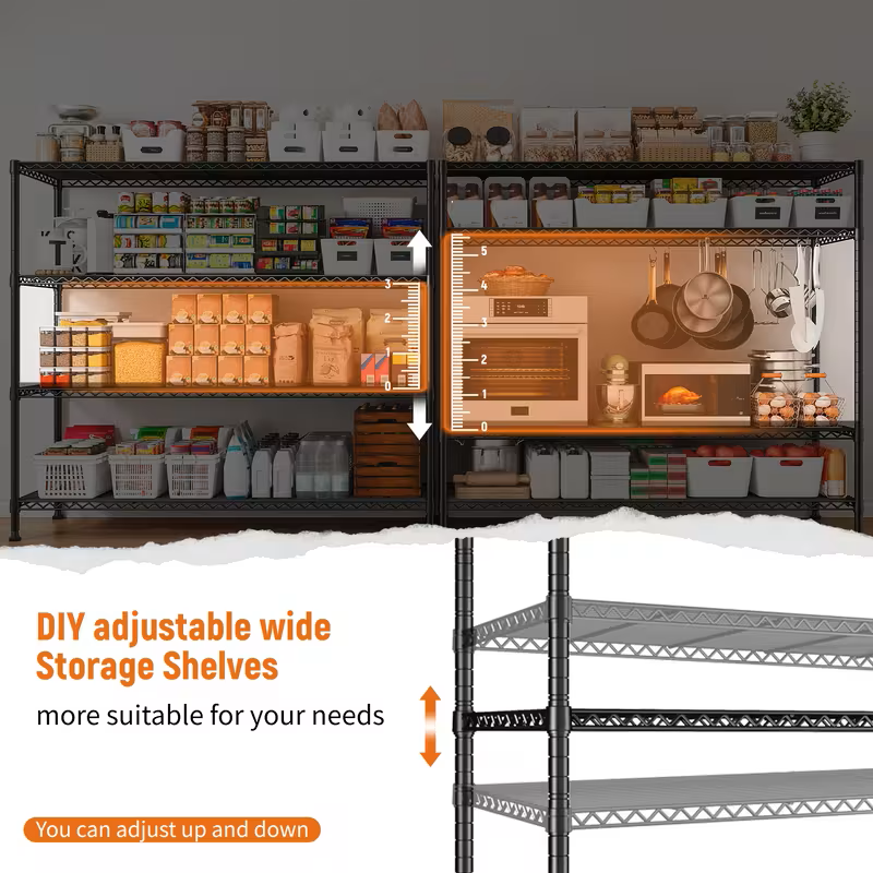 3/4/5/6/7/8 Tier Storage Shelves-Adjustable Wire Shelving Rack-Multi Sizes