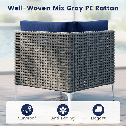 5 Piece Outdoor Furniture Set Patio Rattan Chairs with Tempered Glass Coffee Table-Navy