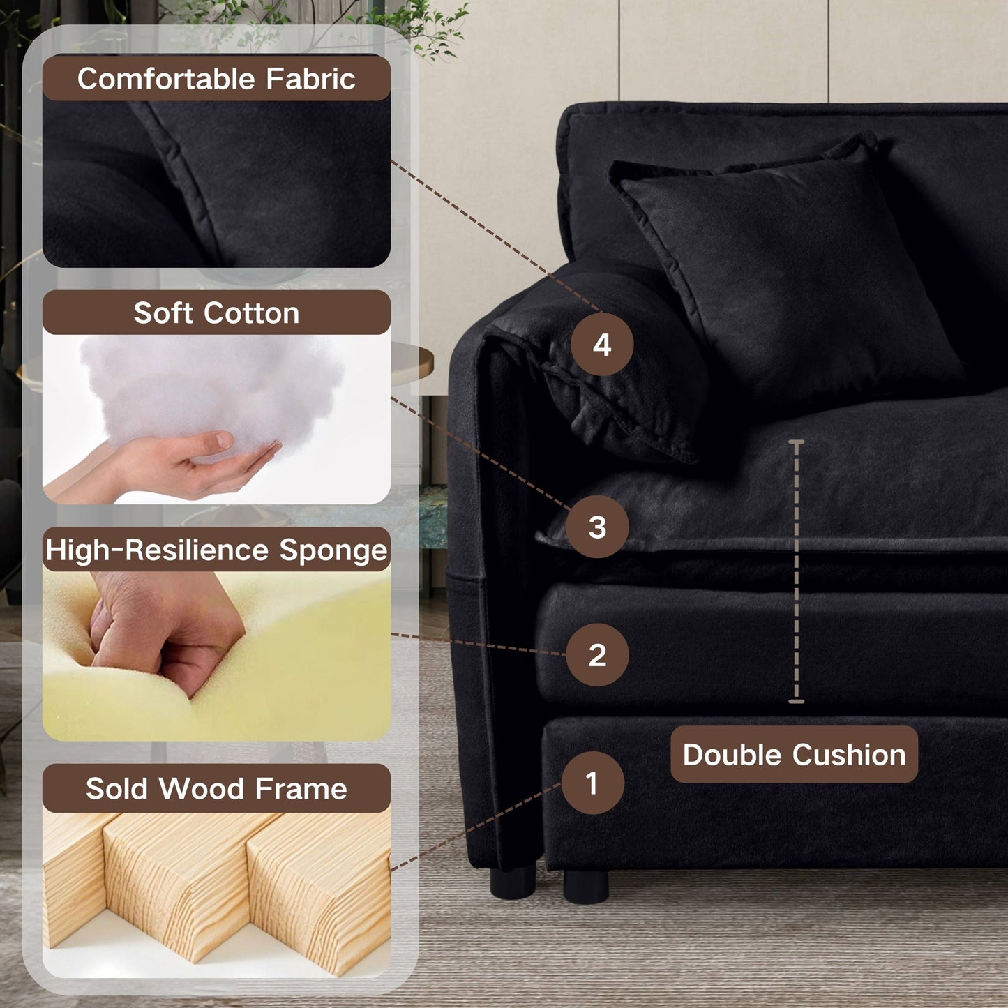 Modern Comfy Deep Seat Modular Sectional Sofa Cloud Couch With Ottoman