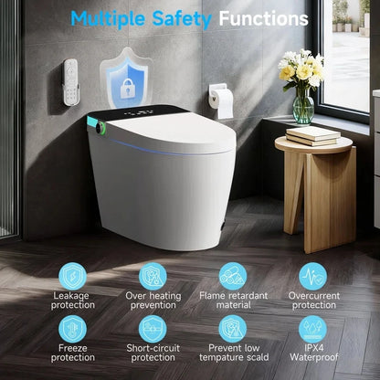 Smart Toilet with Tankless Bidet Wash, Auto Open Lid, Auto Dual Flush, Heat Seat, Warm Wash/Dryer