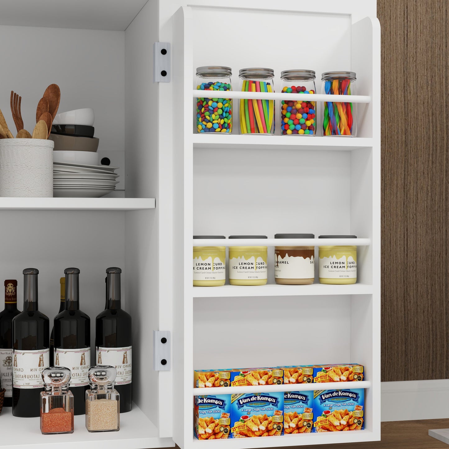 Kitchen island rolling trolley cart with 1 drawer & 2 doors with storage racks & Adjustable Shelves & towel rack
