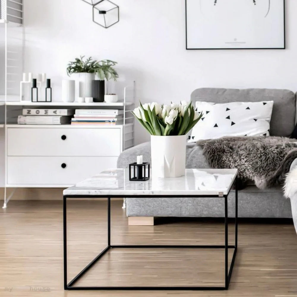 Carrara White Marble Square Coffee Table Top - Polished Finish