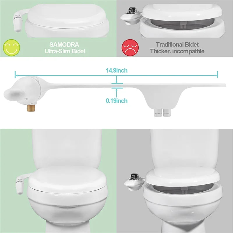 SAMODRA Toilet Bidet Ultra-Slim Bidet Toilet Seat Attachment With Brass Inlet Adjustable Water Pressure