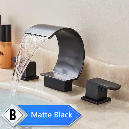 Bright Golden Waterfall Basin Faucet Dual Cristal Handle Widespread Bathroom Sink< Bathtub