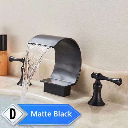 Bright Golden Waterfall Basin Faucet Dual Cristal Handle Widespread Bathroom Sink< Bathtub