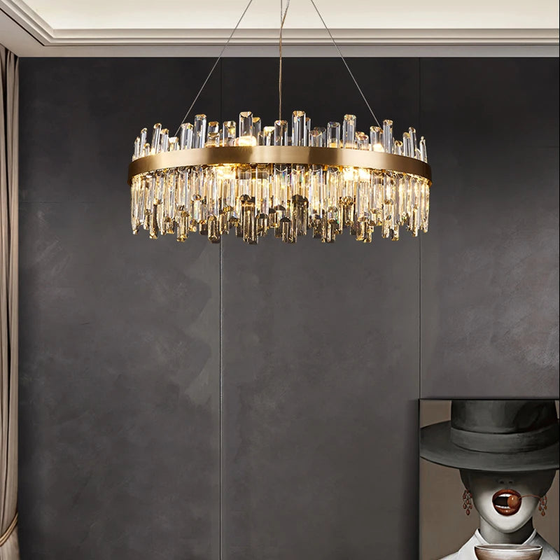 LED Postmodern Golden Chrome Silver Round Oval Crystal Chandelier Lighting
