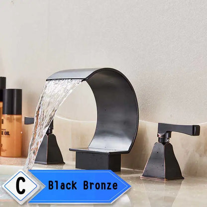 Bright Golden Waterfall Basin Faucet Dual Cristal Handle Widespread Bathroom Sink< Bathtub