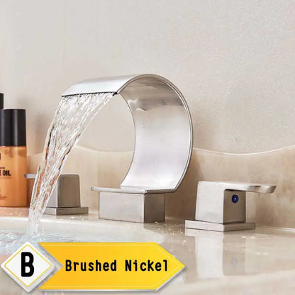 Bright Golden Waterfall Basin Faucet Dual Cristal Handle Widespread Bathroom Sink< Bathtub