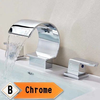 Bright Golden Waterfall Basin Faucet Dual Cristal Handle Widespread Bathroom Sink< Bathtub
