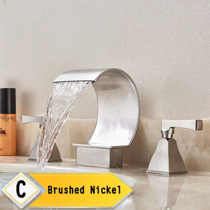 Bright Golden Waterfall Basin Faucet Dual Cristal Handle Widespread Bathroom Sink< Bathtub