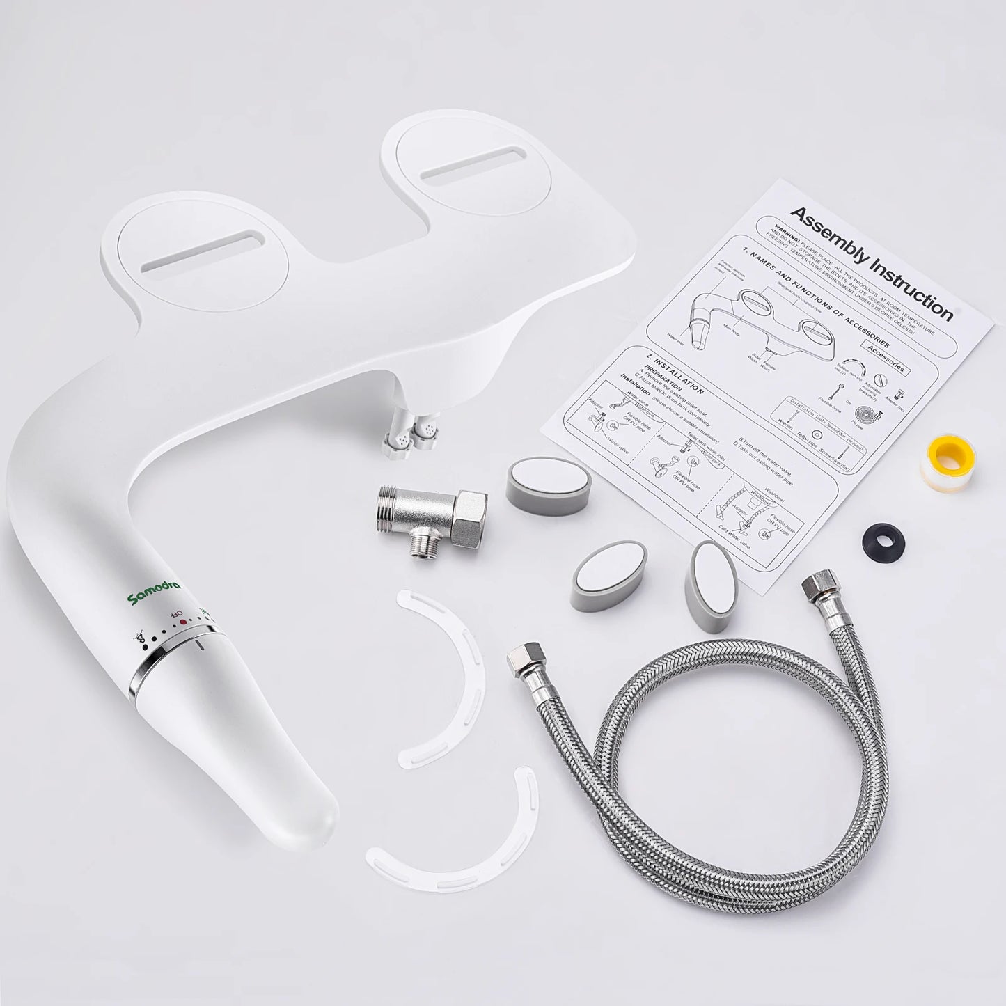 SAMODRA Toilet Bidet Ultra-Slim Bidet Toilet Seat Attachment With Brass Inlet Adjustable Water Pressure