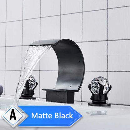 Bright Golden Waterfall Basin Faucet Dual Cristal Handle Widespread Bathroom Sink< Bathtub